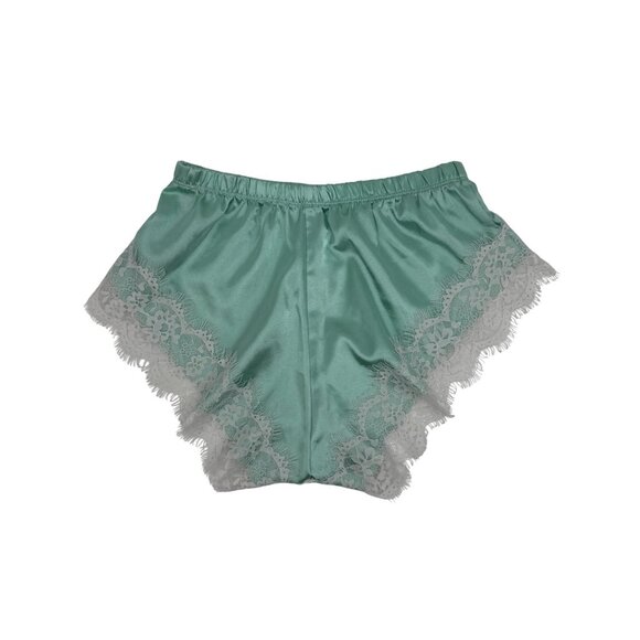 Y2K Croquette Mint French Cut Satin Lace Lounge Shorts Booty PJs Vintage - Picture 7 of 14
